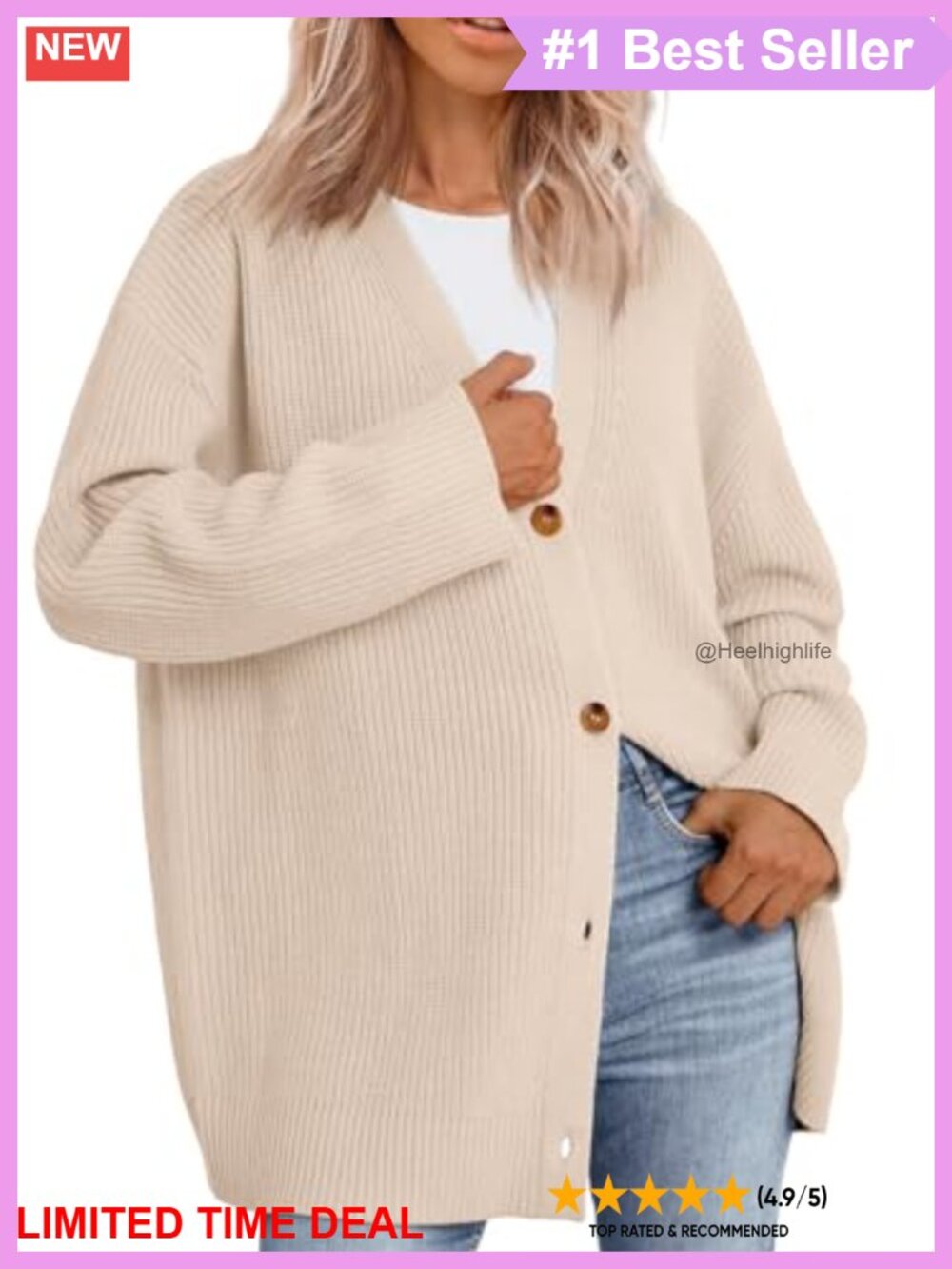 Oversized Slouchy V-Neck Cardigan Long Sleeve Knit Sweater